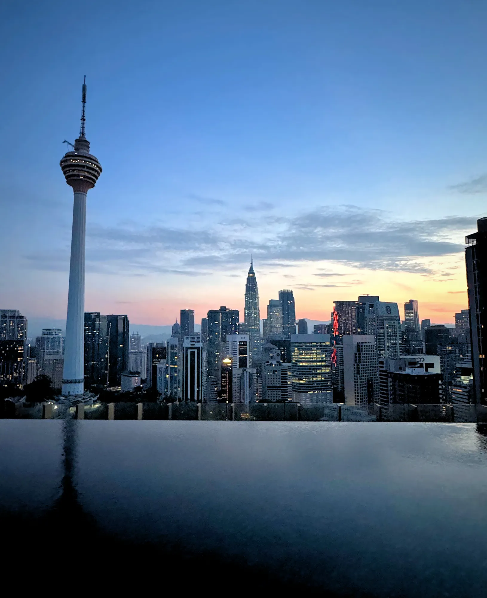 Scenic dusk skyline view featuring the KL Tower and skyscrapers in Kuala Lumpur, Malaysia